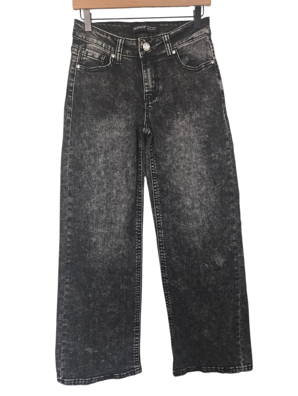Telepatía Acid Wash Wide Leg Jeans US 7 | Rhinestone Angel Wing - Picture 2 of 7